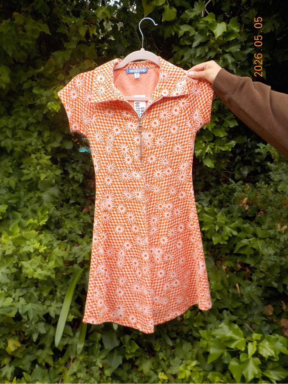 Urban Outfitters Orange & White Daisy Zip Polo Dress